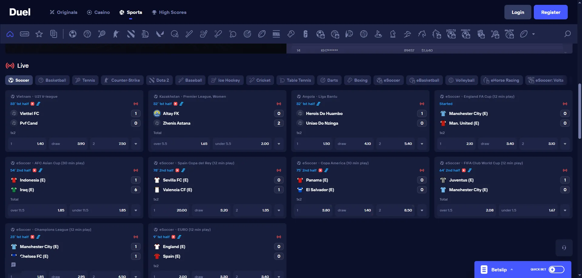 Duel Casino sportsbook &ndash; klađenje na fudbal, ko&scaron;arku i esport
